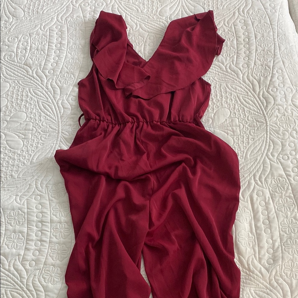 Elegant Burgundy Ruffle Jumpsuit